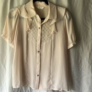 Victoria sheer rayon lace chest button down size medium
